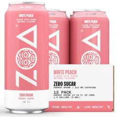 ZOA Zero Sugar Energy Drinks, White Peach - Sugar Free with Elect