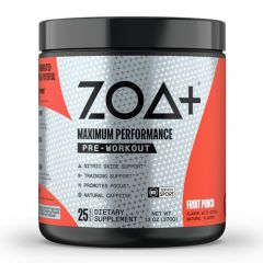 ZOA+ Zero Sugar Pre Workout Powder, Fruit Punch - NSF Certified f