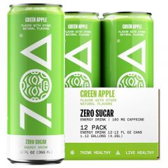 ZOA Zero Sugar Energy Drinks, Green Apple - Sugar Free with Elect