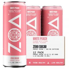 ZOA Zero Sugar Energy Drinks, White Peach - Sugar Free with Elect